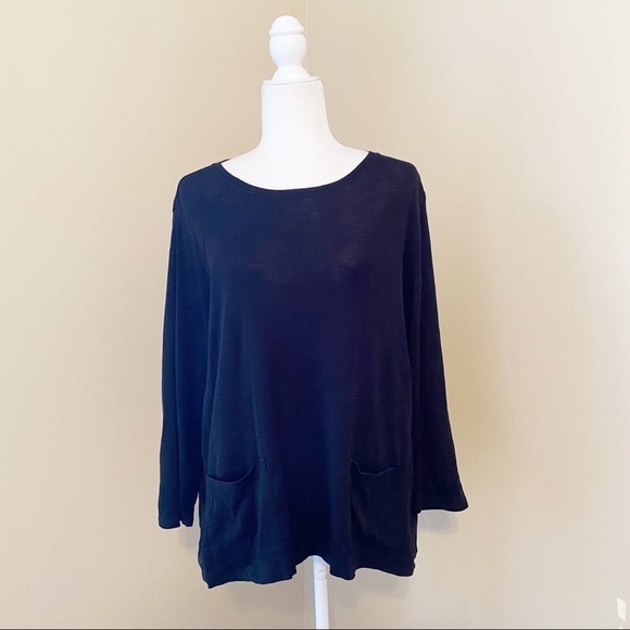 J. Jill Pima Two-Pocket Black Tee Top - L - Picture 1 of 12